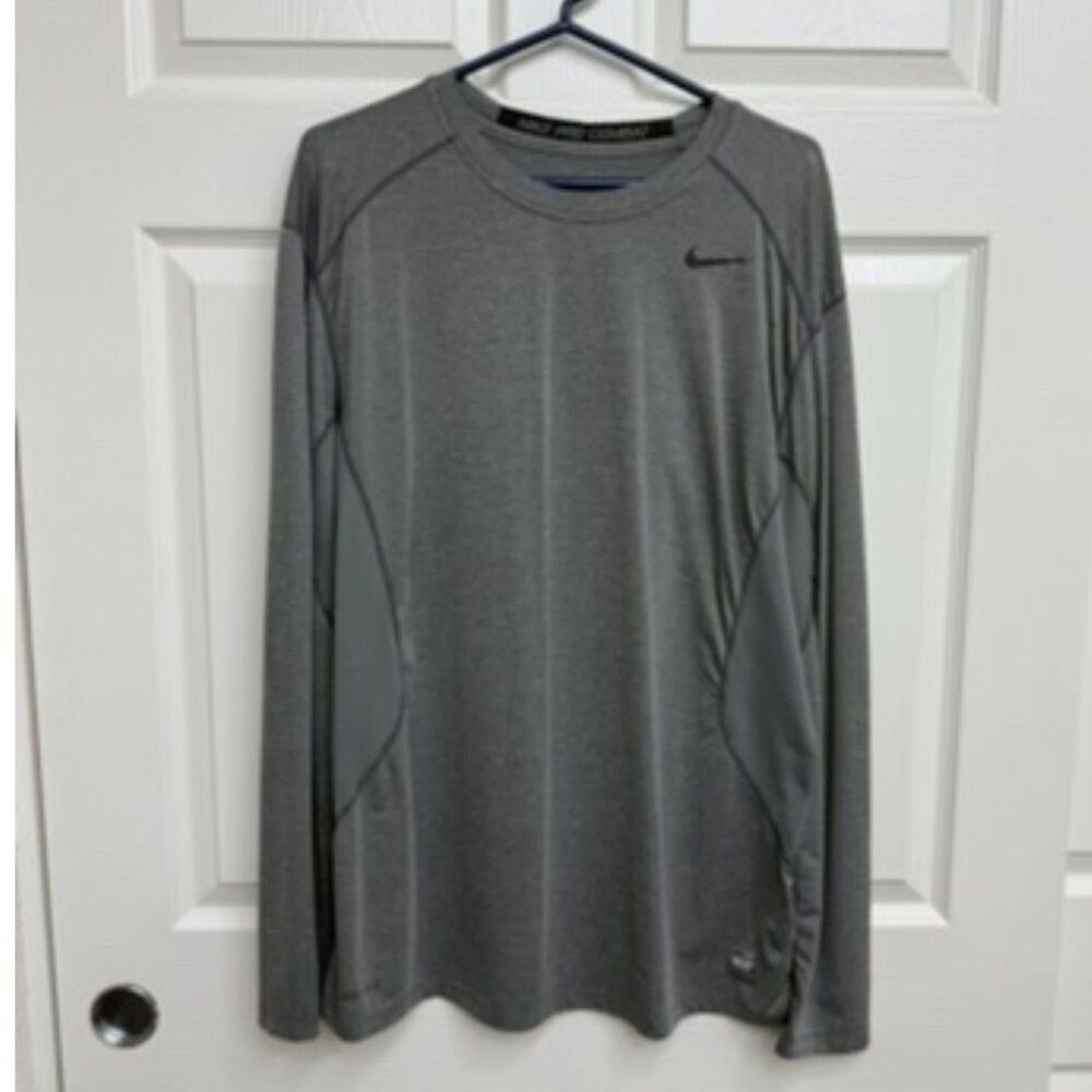 Men's Gray Nike Pro Combat Long Sleeve Shirt - X-Large